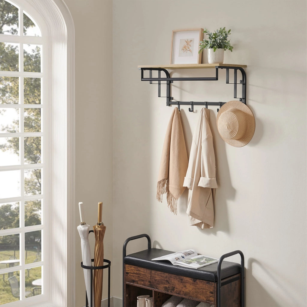 Mensola da parete Valora con ganci - Rovere Sonoma con cornice nera