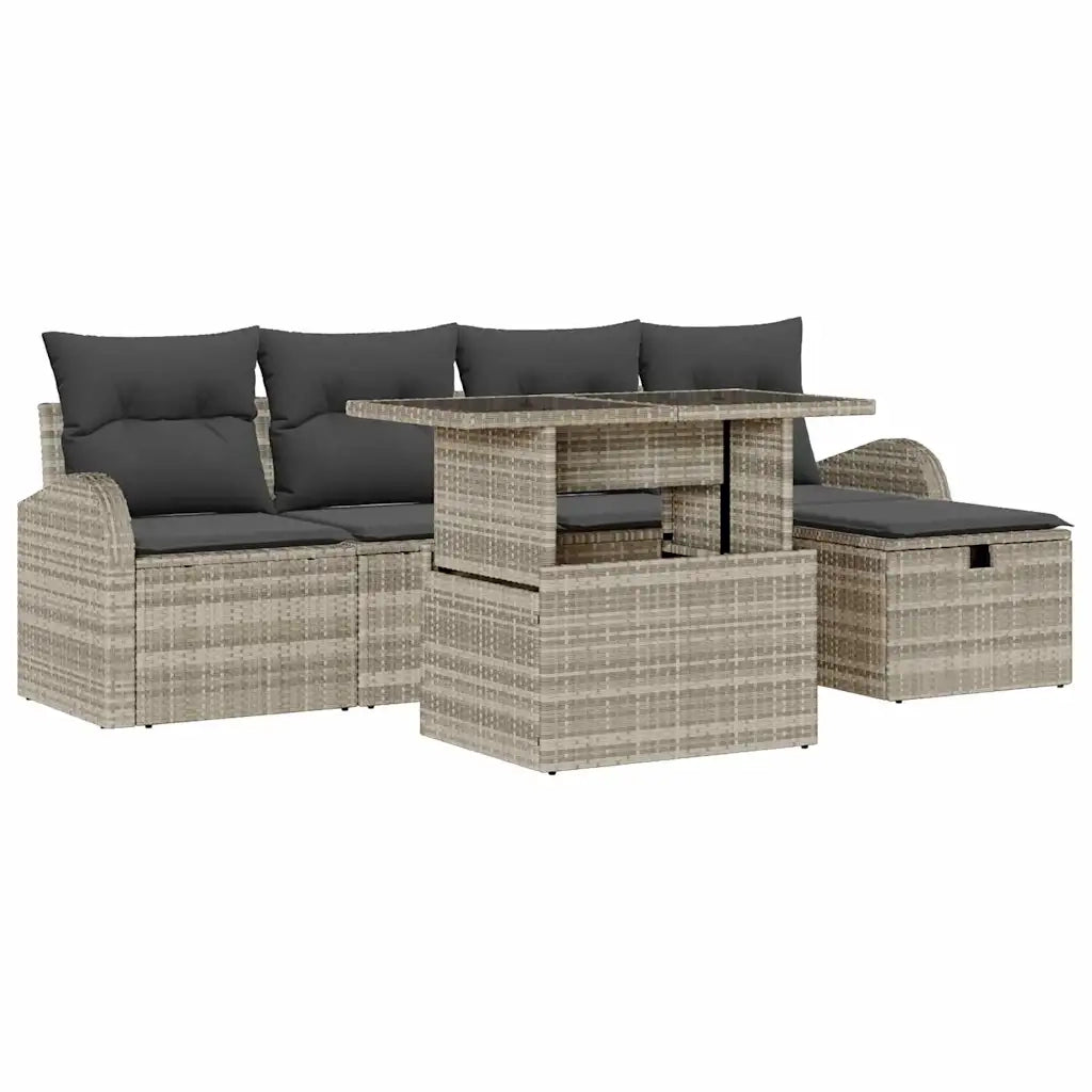 Set Divano da Giardino 6 pcs Grigio chiaro Poly Rattan