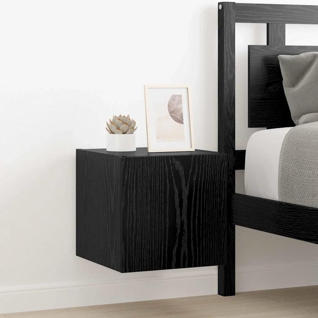 Mobile TV da parete con LED Rovere Nero 30,5 x 35 x 30 cm 893639