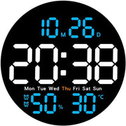 LED digitale wandklok per soggiorno, visualizzazione temperatura e umidità, timer countdown, regolazione di luminosità, visualizzazione data e giorno, telecomando (batterie non incluse).