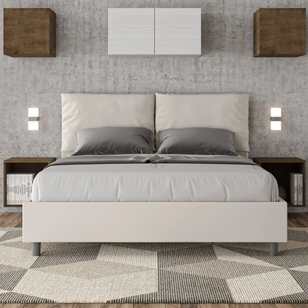 BS COM Letto matrimoniale contenitore imbottito 160x210 similpelle bianco