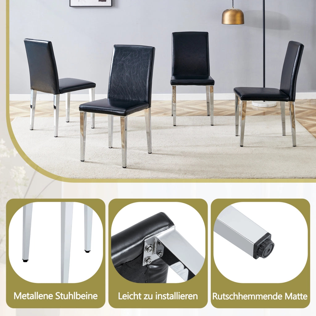 SEDIA da pranzo moderna Set da 4 pezzi 90 cm Nero/Argento in PU e metallo