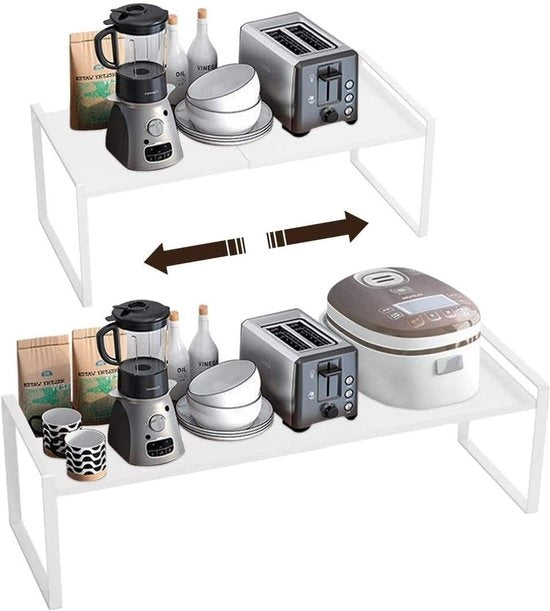 Rack da cucina espandibile, armadio da cucina pieghevole, rack, cucina, rack per spezie, organizzatore per servizi e scorte, rack da cucina sovrappostibile, organizzatore per spazio di stivaggio (bianco, L)