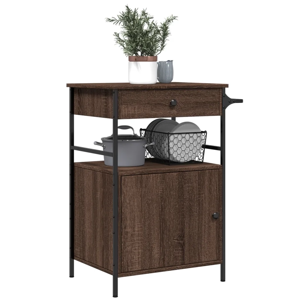 Carrello Cucina-Scaffale per Cucina Rovere Marrone 56x43x89,5 cm Legno Multistrato