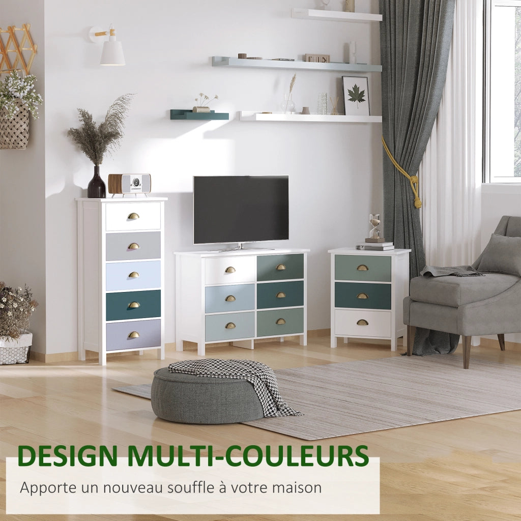 Cassettiera 5 cassetti multicolore ¨C Xylo ¨C maniglie metallo conchiglia MDF 45x30x95cm