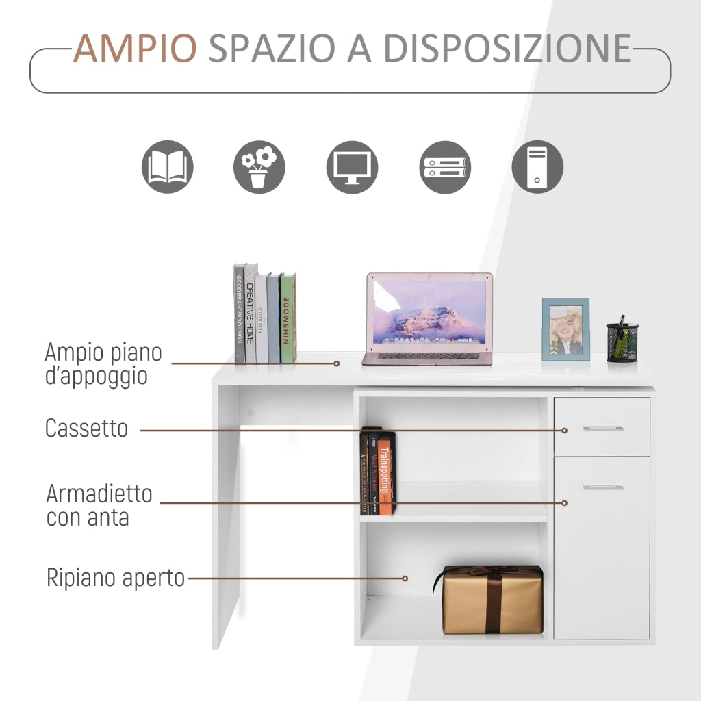 Scrivania Angolare con Libreria in Legno Bianco ¨C Xylo ¨C 173x39.8x74 cm