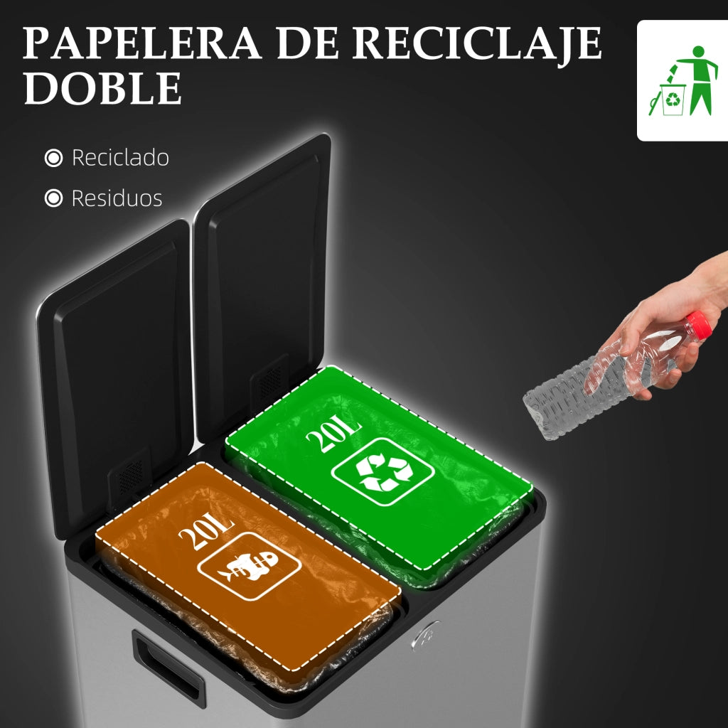 Cestino per rifiuti in acciaio inossidabile con pedale ¨C Minimal ¨C 2x20L colore argento