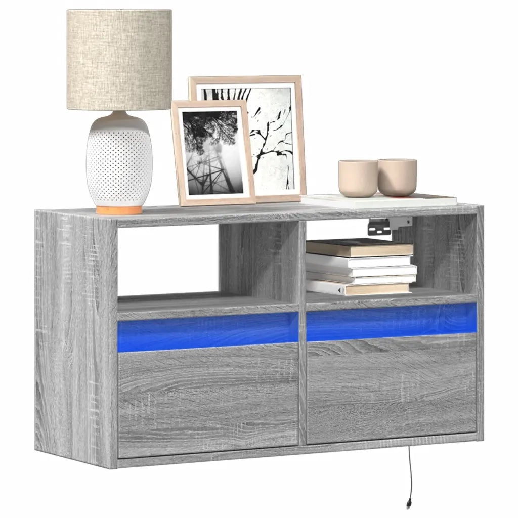 Mobile TV a Parete | Armadietto TV | Mobile Porta TV con Luci LED Grigio Sonoma 80x31x45 cm