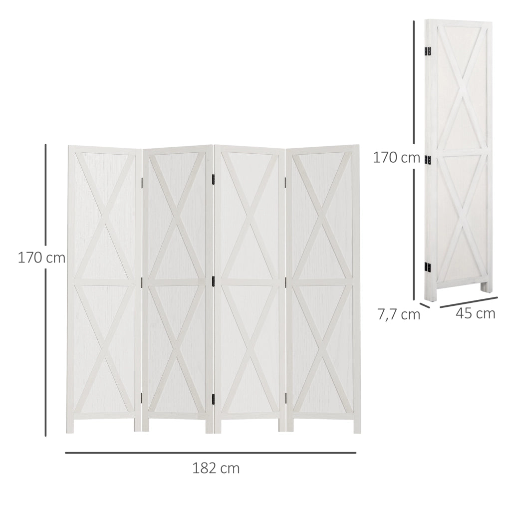 Paravento 4 Ante Stile Campagna ¨C zephmum ¨C Bianco Legno di Paulownia