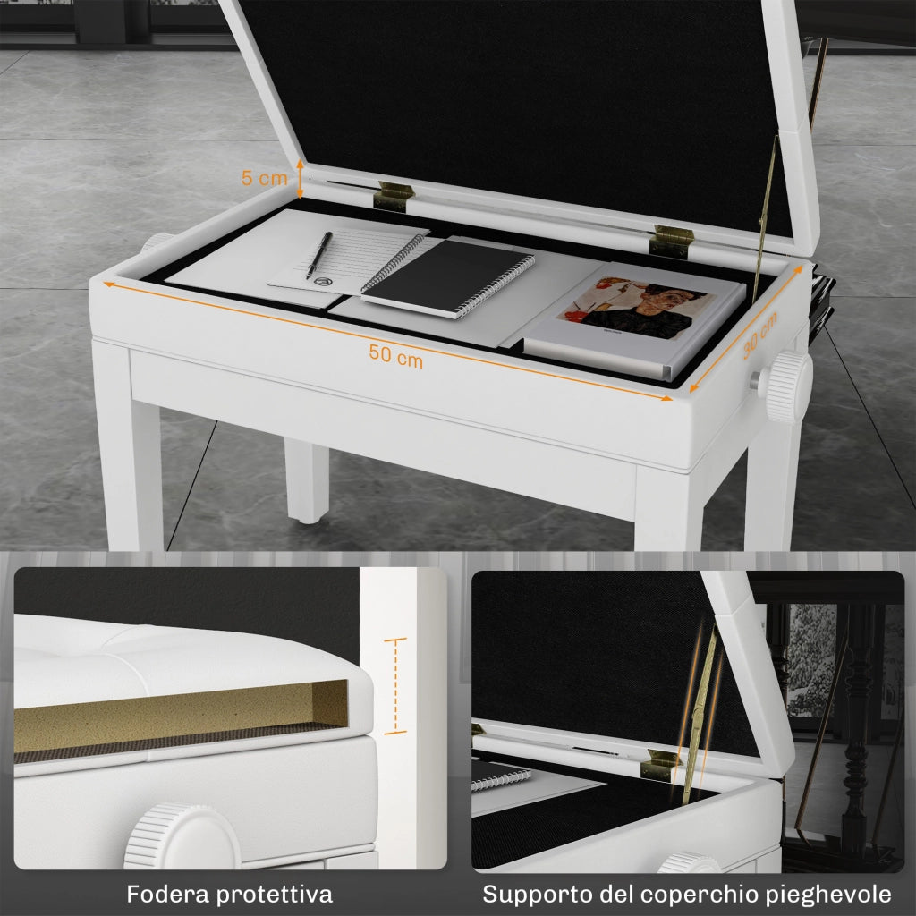 Sgabello Regolabile con Seduta Imbottita e Vano Portaoggetti ¨C Minimal ¨C Bianco 33x48-58 cm