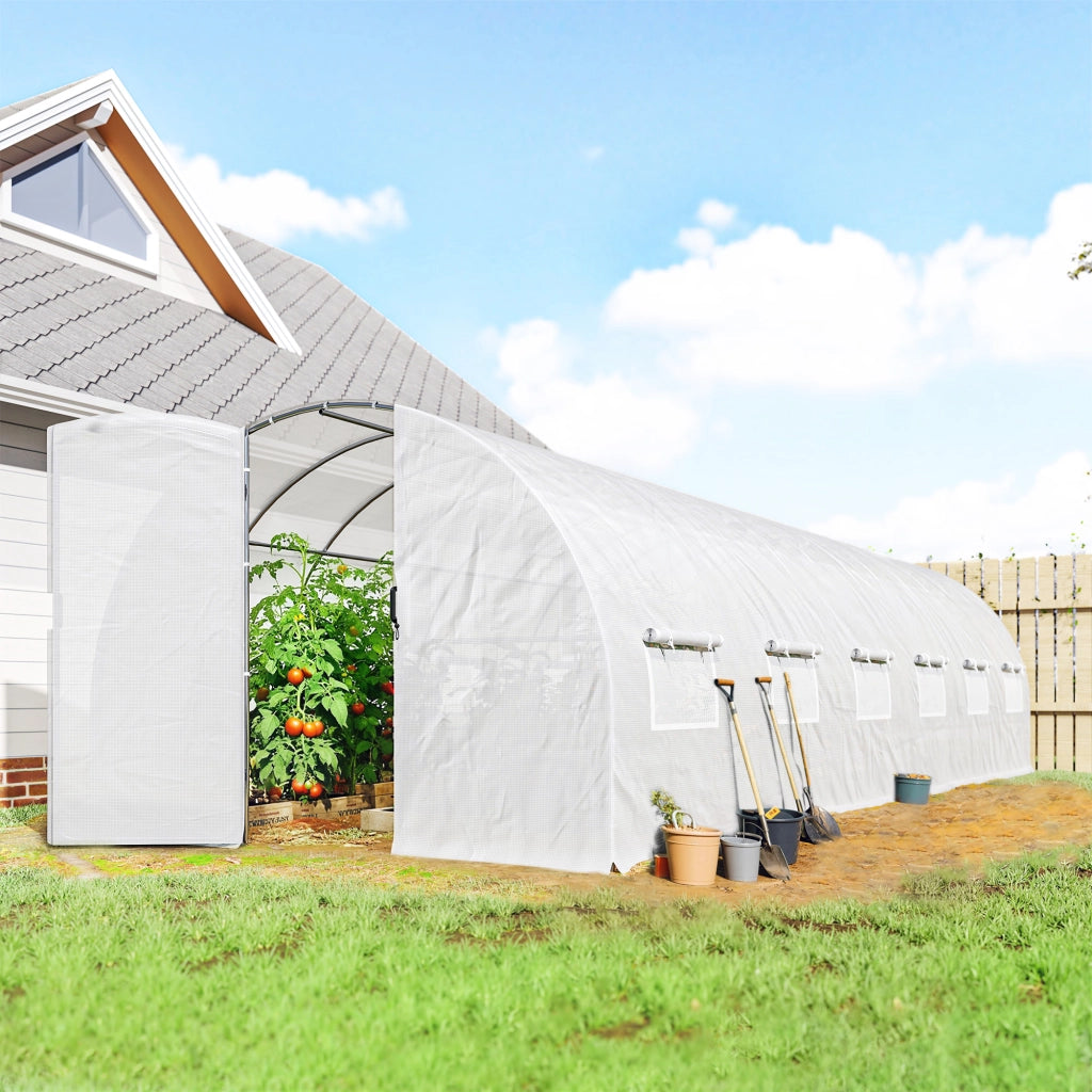 Serra tunnel giardino 24m2 con porte e finestre ¨C zephmum ¨C 295x798x199 cm bianco