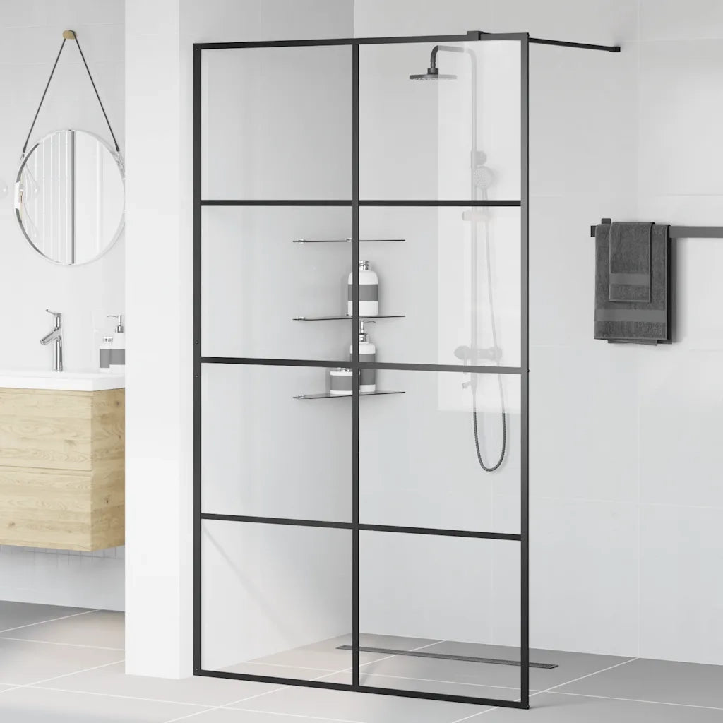Parete per Doccia Walk-in Vetro Trasparente ESG 115x195cm Nera CFW7080954