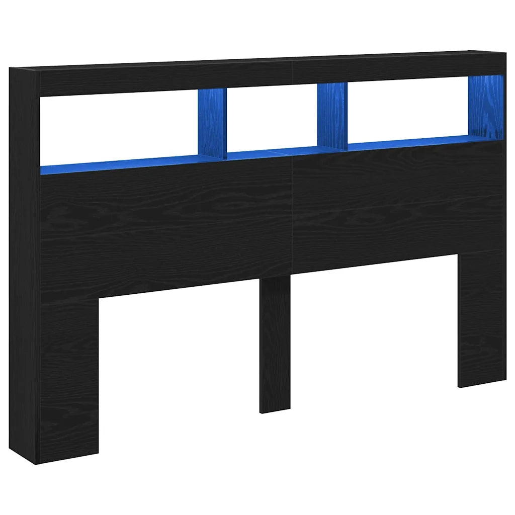 Testiera | Testata con Contenitore a LED Rovere Nero 160x17x102 cm