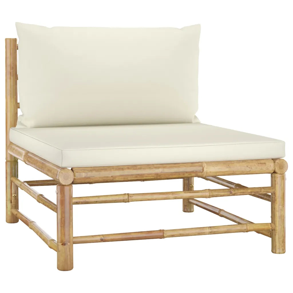 Set Divani da Giardino 6 pz con Cuscini Bianco Crema in Bambù 3058191