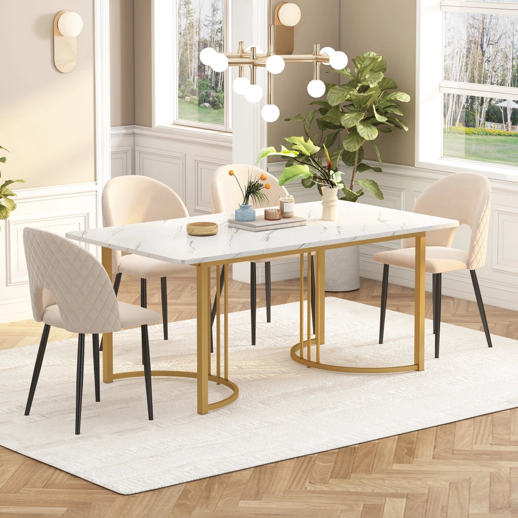 Set Tavolo da Pranzo Allungabile con 4 Sedie in Velluto ¨C MINIMAL ¨C Beige, Piano MDF Bianco, 140x80 cm