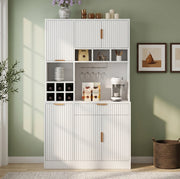 Credenza alta da cucina con ripiani regolabili e porta bottiglie 100x40x175 cm; bianco