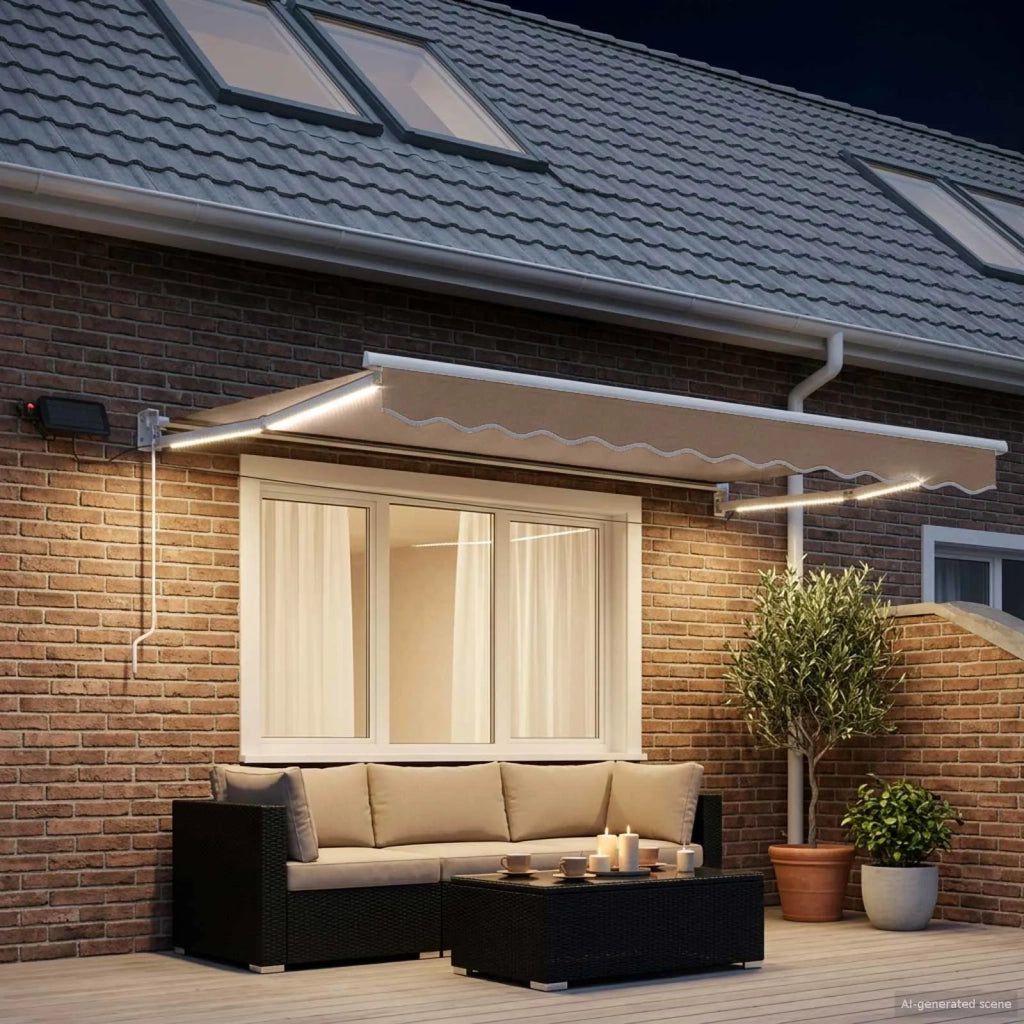Tenda retrattile manuale con LED Tortora 3426359