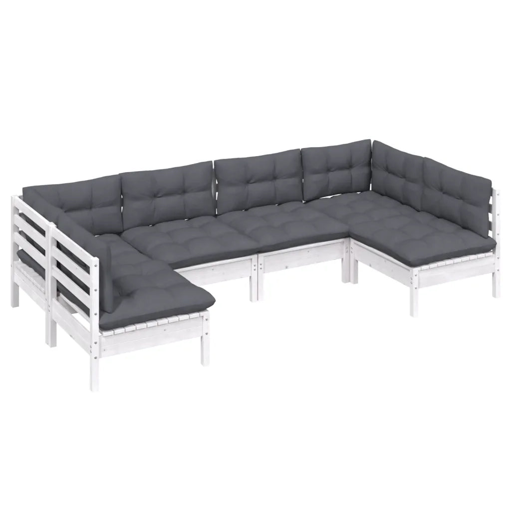 Set Divani da Giardino 6 pz con Cuscini Bianchi Legno di Pino 3097152