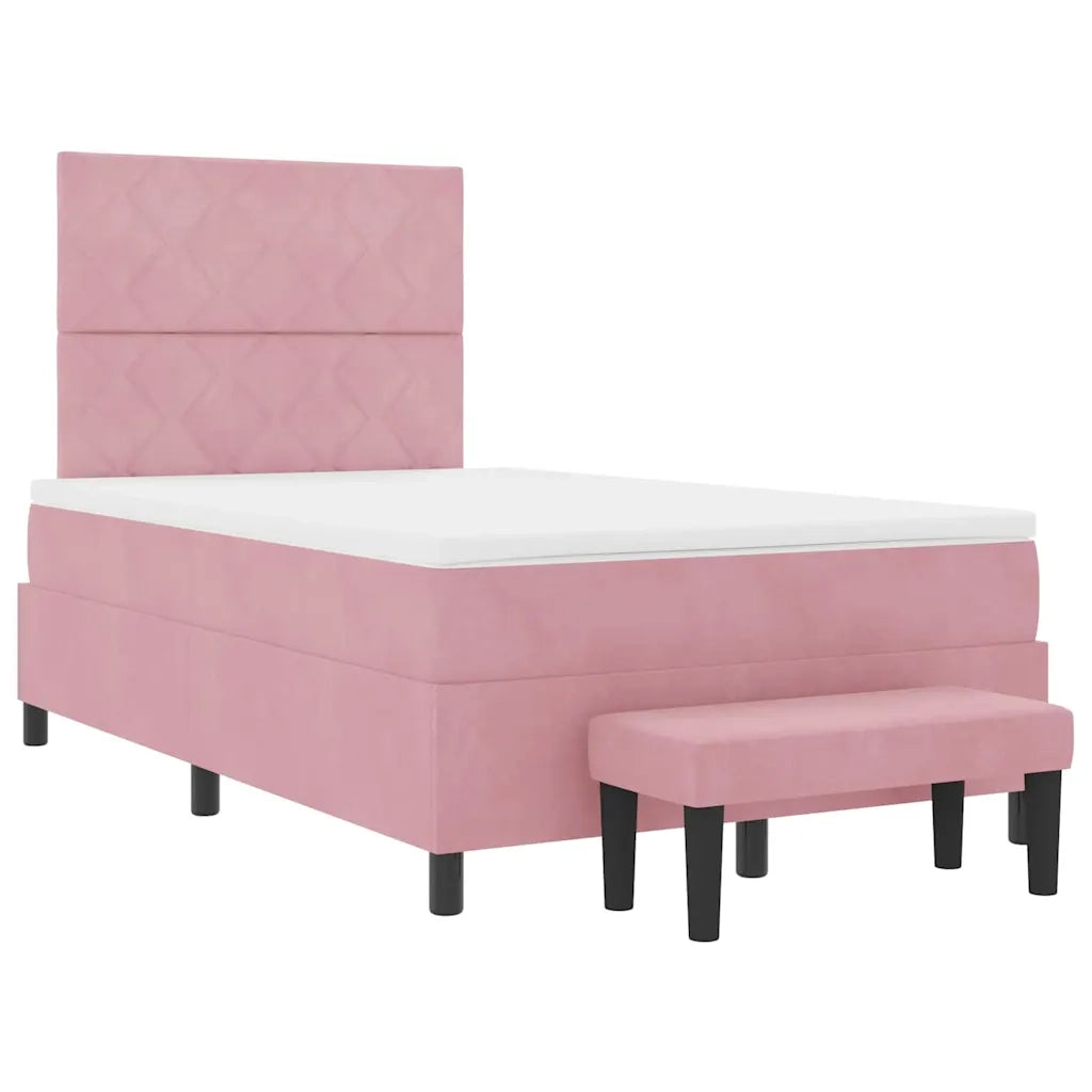 Letto a molle con materasso Rosa 120 x 190 cm Velluto