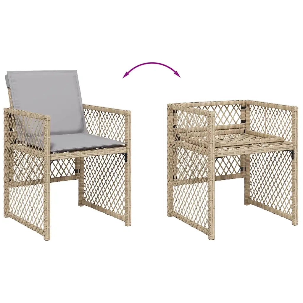 Set Pranzo da Giardino 11 pz con Cuscini Beige Misto Polyrattan