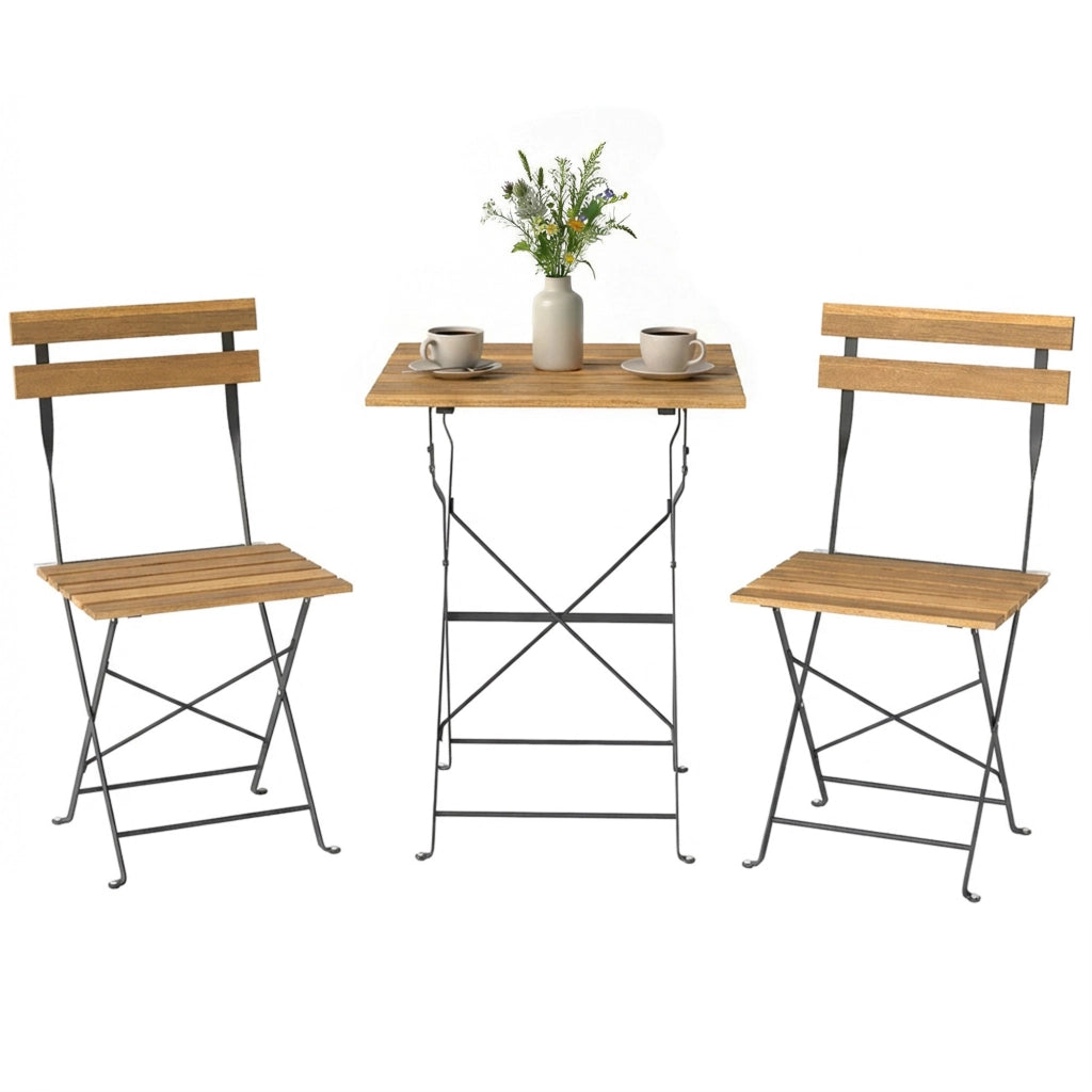Set Bistrot Giardino ¨C zephmum ¨C 2 Sedie Pieghevoli, Tavolo Quadrato in Legno di Acacia 55x55x71cm, Naturale
