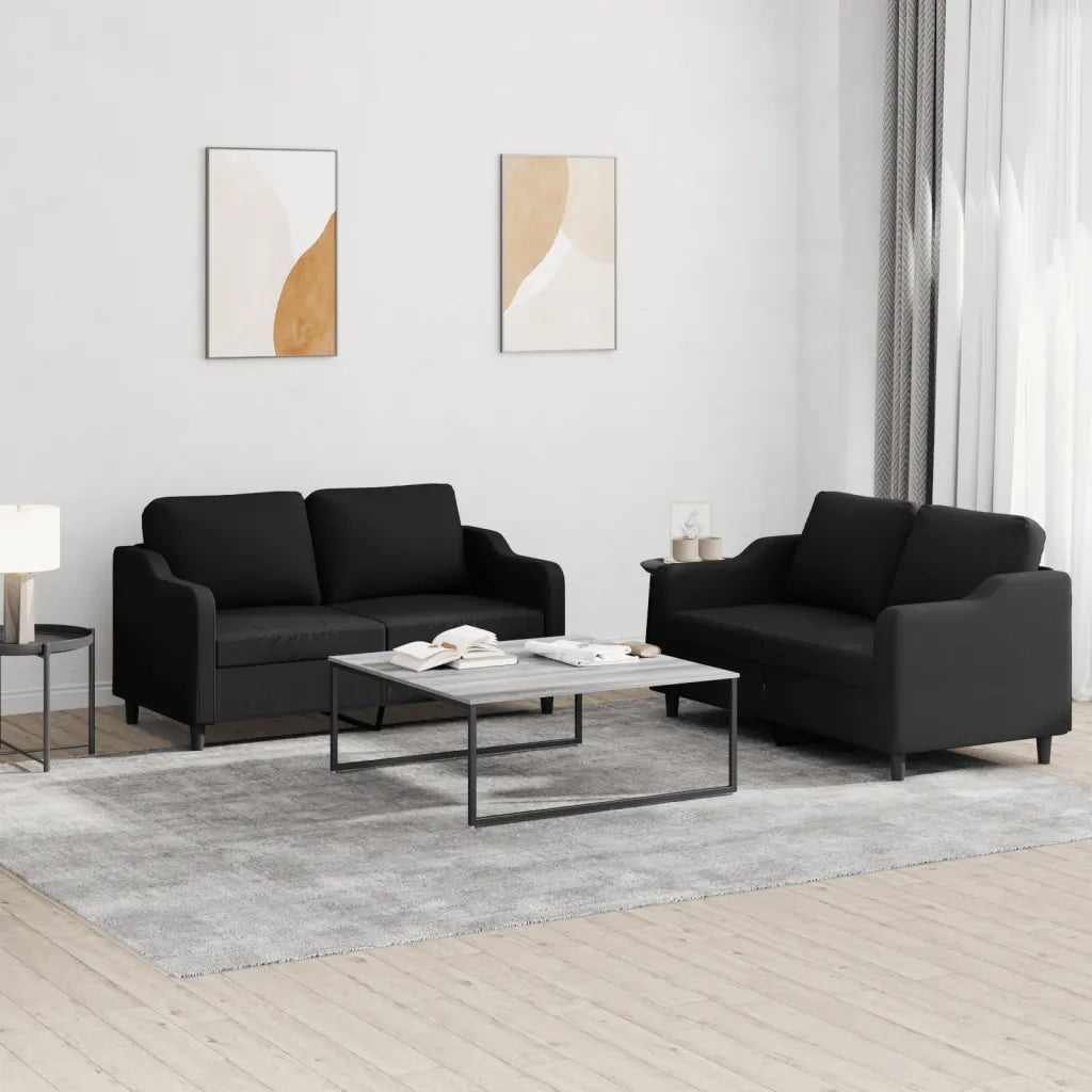 Set di Divani 2 pz con Cuscini Nero in Tessuto 3201806