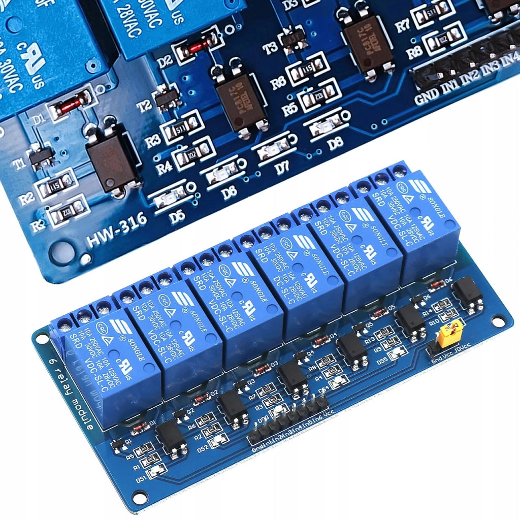 Modulo Relè 6 Canali 5V – Compatibile con Arduino | Isolamento Ottico, SPDT, 10A