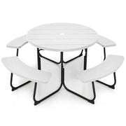 Set tavolo da picnic circolare 190 x 76 cm 8 posti foro per ombrellone design per esterni HDPE bianco 20_0011983
