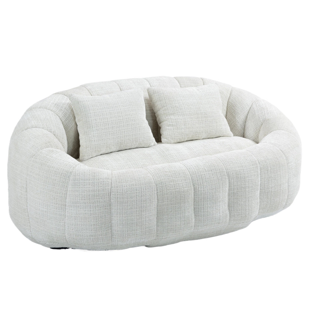 Sitzsack Lazy Sofa in Chenille Beige, divano relax a 2 posti con imbottitura in schiuma, 150x95x63 cm