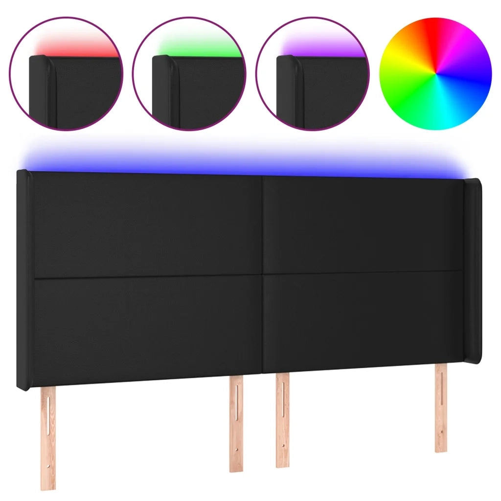 Testiera | Testata a LED Nera 163x16x118/128 cm in Similpelle