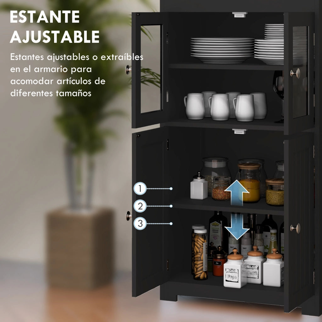 Armadio con 4 porte e ripiani ¨C zephmum ¨C nero 60x30x162 cm