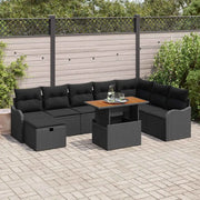 Set Divano da Giardino 9 pcs Nero polyrattan