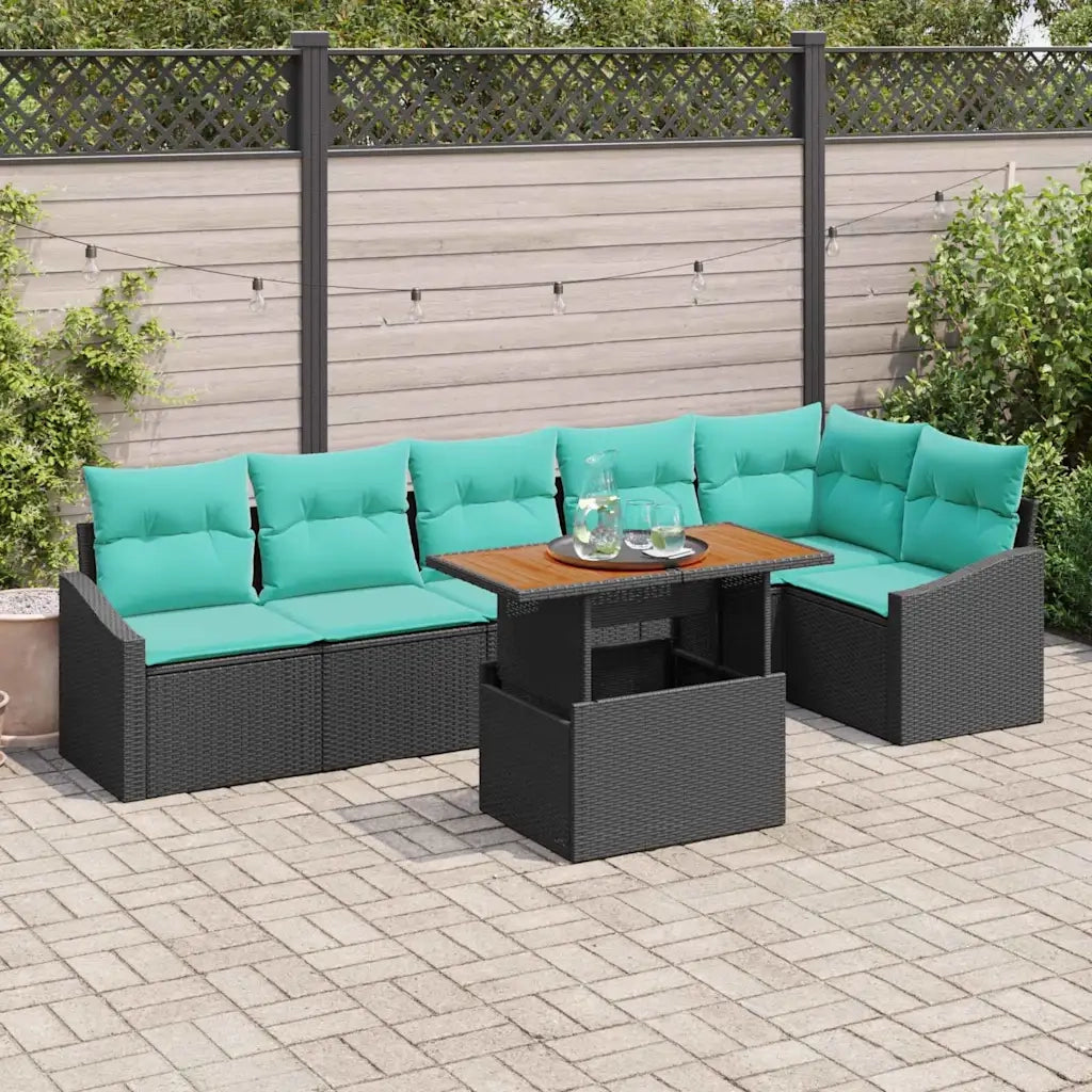 Set da Pranzo per Giardino con cuscino 7 pcs Nero e Verde acqua 3349850