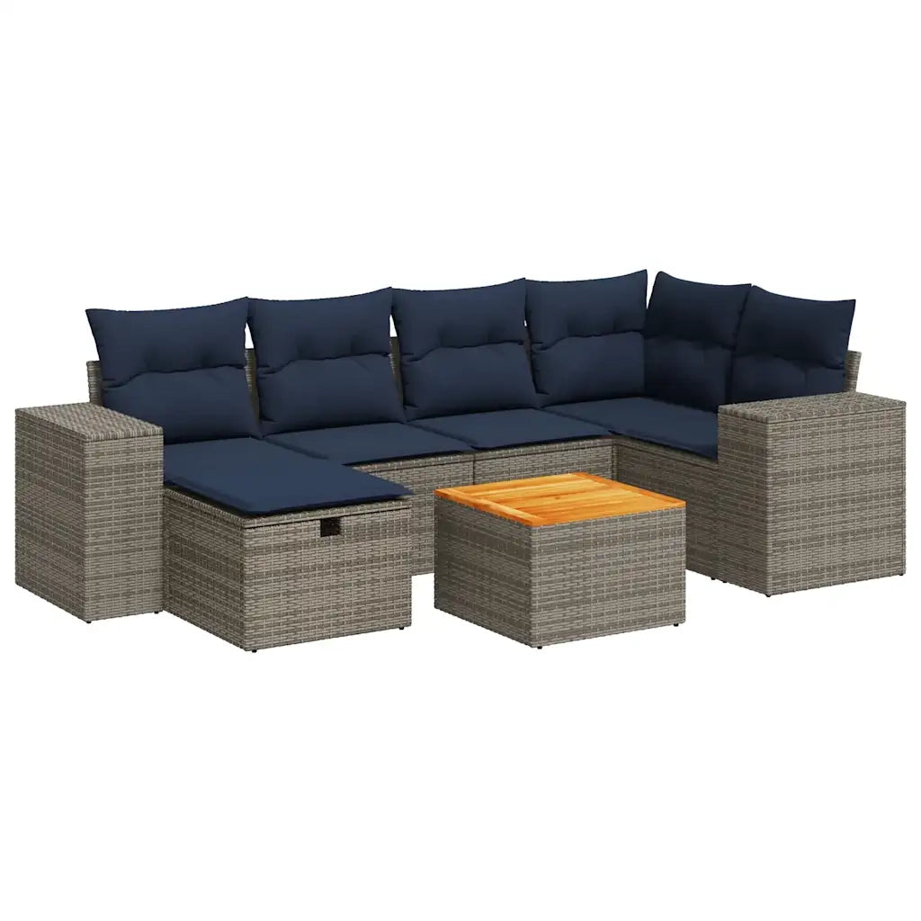 Set Divani da Giardino 7 pz con Cuscini Grigio in Polyrattan 3325876