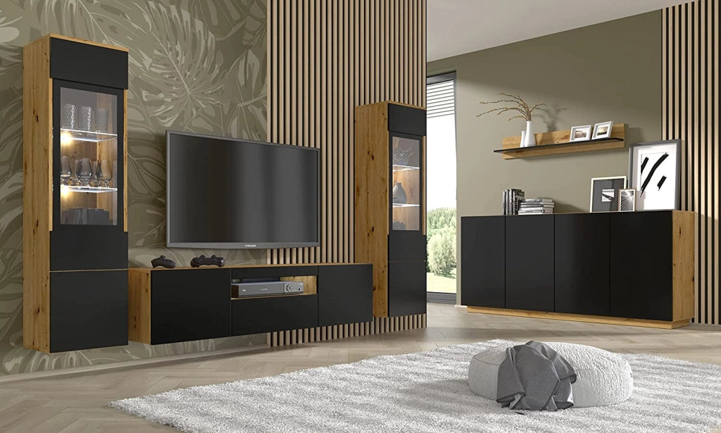 MOBILE COMO' PORTA TV SOGGIORNO AURA 164x41x89cm ROVERE NERO OPACO