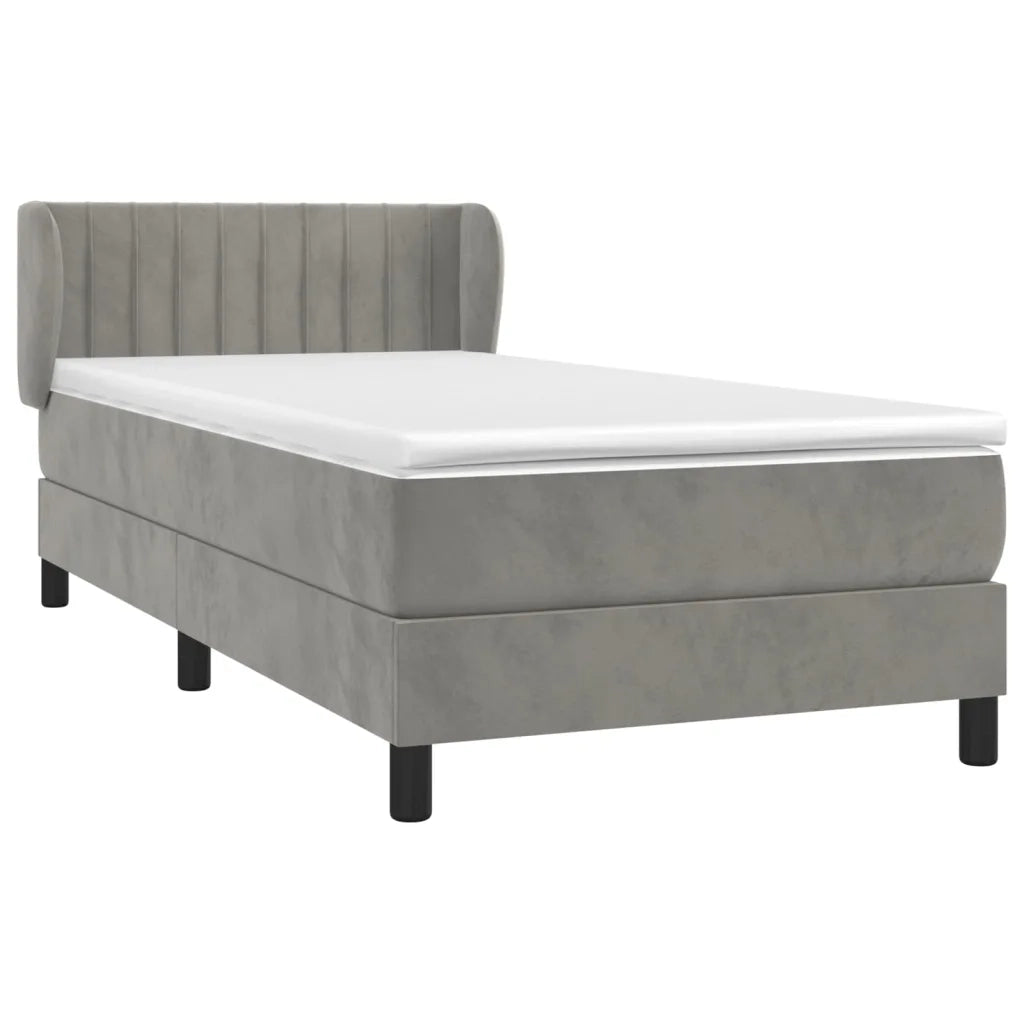 Letto singolo | Letto per adulti | Giroletto a Molle con Materasso Grigio Chiaro 90x190 cm Velluto