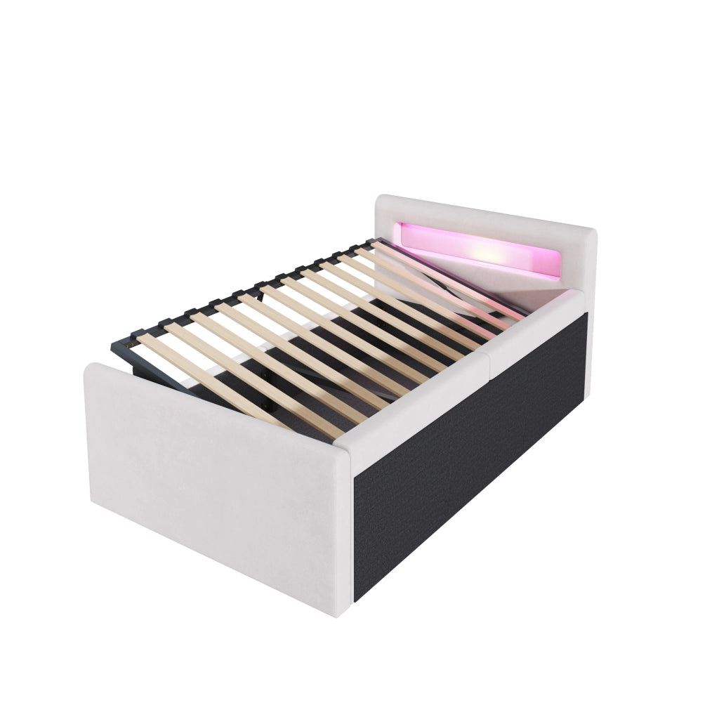 Letto imbottito per bambini 90x200 cm con LED, USB e vano contenitore