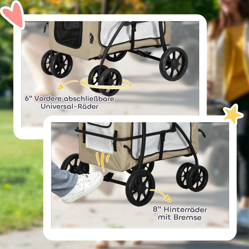 Carrello per cani pieghevole con cestino rimovibile ¨C zephmum ¨C Nero Khaki Bianco 81x58x97.5 cm