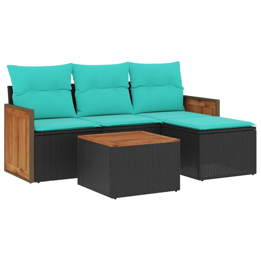 Set Divani da Giardino 5 pz con Cuscini Nero in Polyrattan 3227590