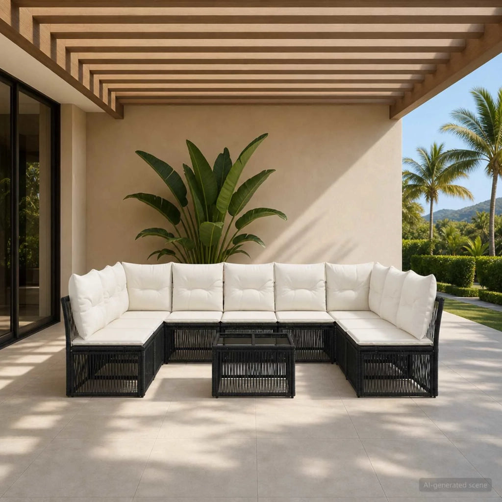 Set Divano da Giardino 10 pcs Nero polyrattan 3434323