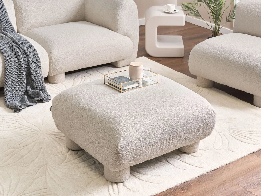 Pouf modulare singolo a profilo ribassato in tessuto bouclé bianco sporco