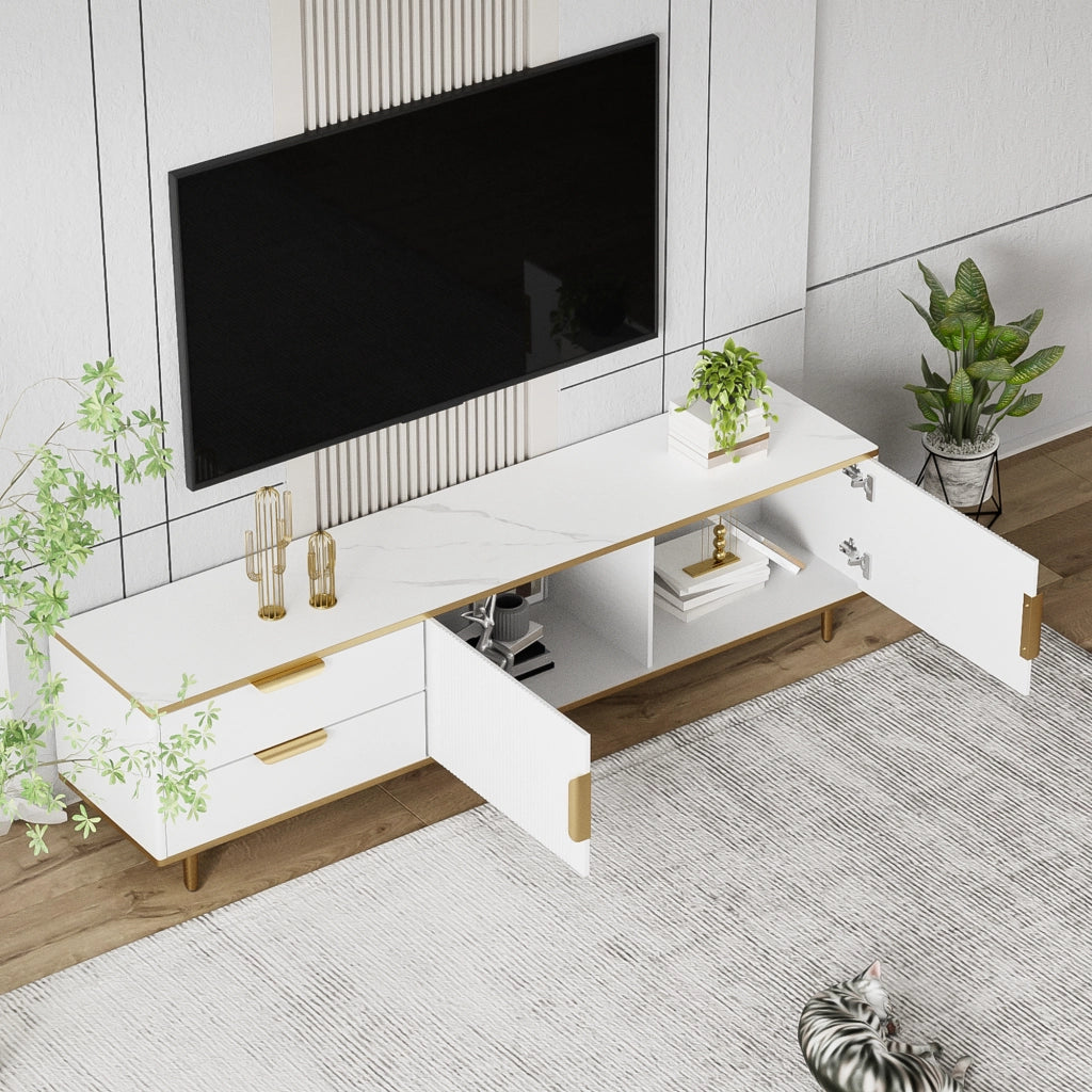 MOBILE TV Con 2 cassetti 170x37x45 cm Bianco e Oro