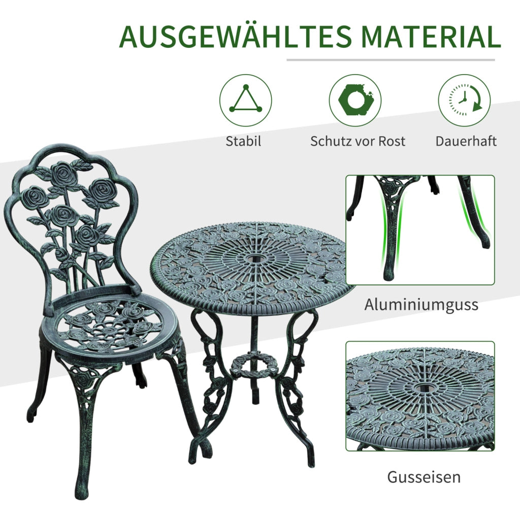 Da Bistrot Da Giardino 3 Pezzi – Stile Anticato – Tavolo Ø60 Cm – Metallo – Verde – Balcone E Terrazza