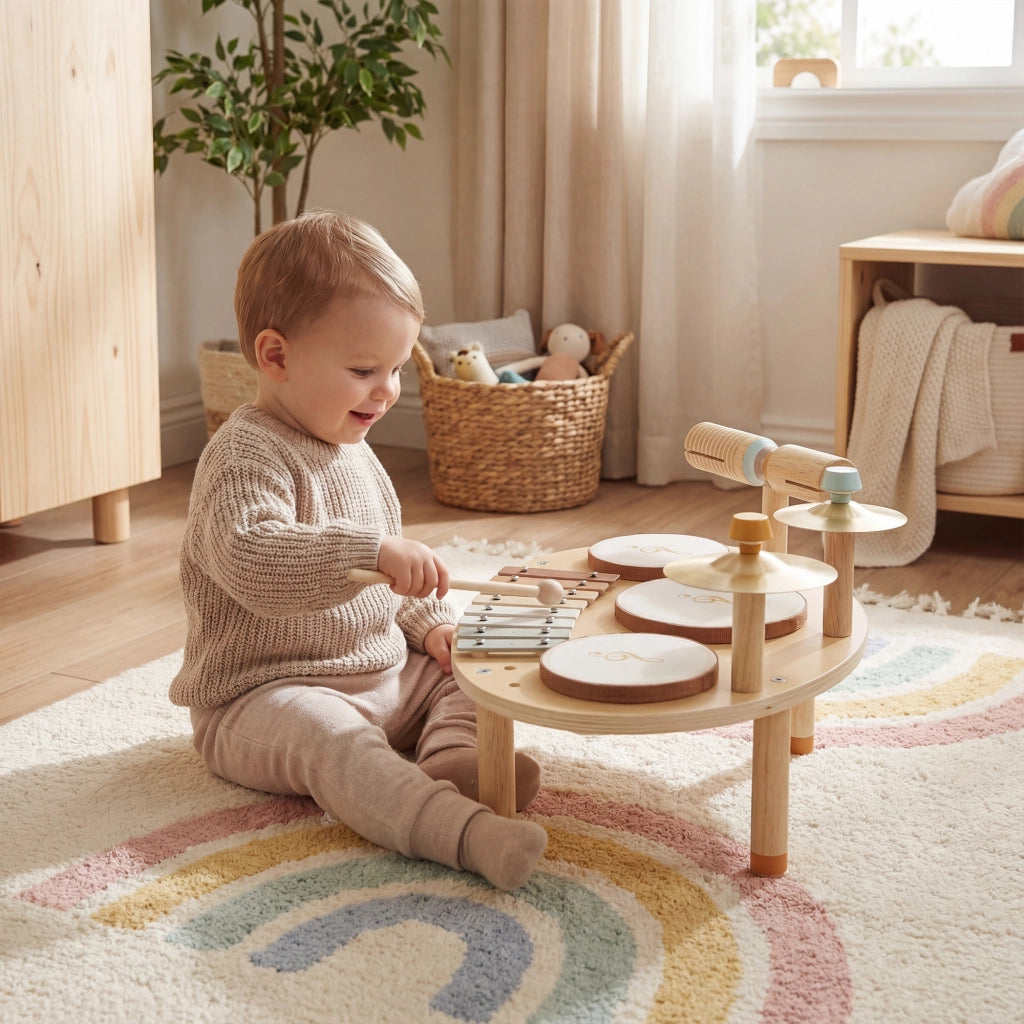 Set Strumenti Musicali per Bambini ¨C Xylo ¨C Tamburo e Xylophone in Legno Naturale