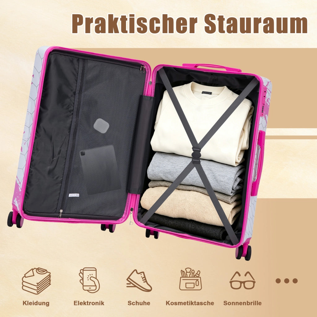Valigia rigida da 20 pollici con ruote piroettanti, lucchetto a combinazione, struttura in PC rosa 39 × 23,5 × 56 cm