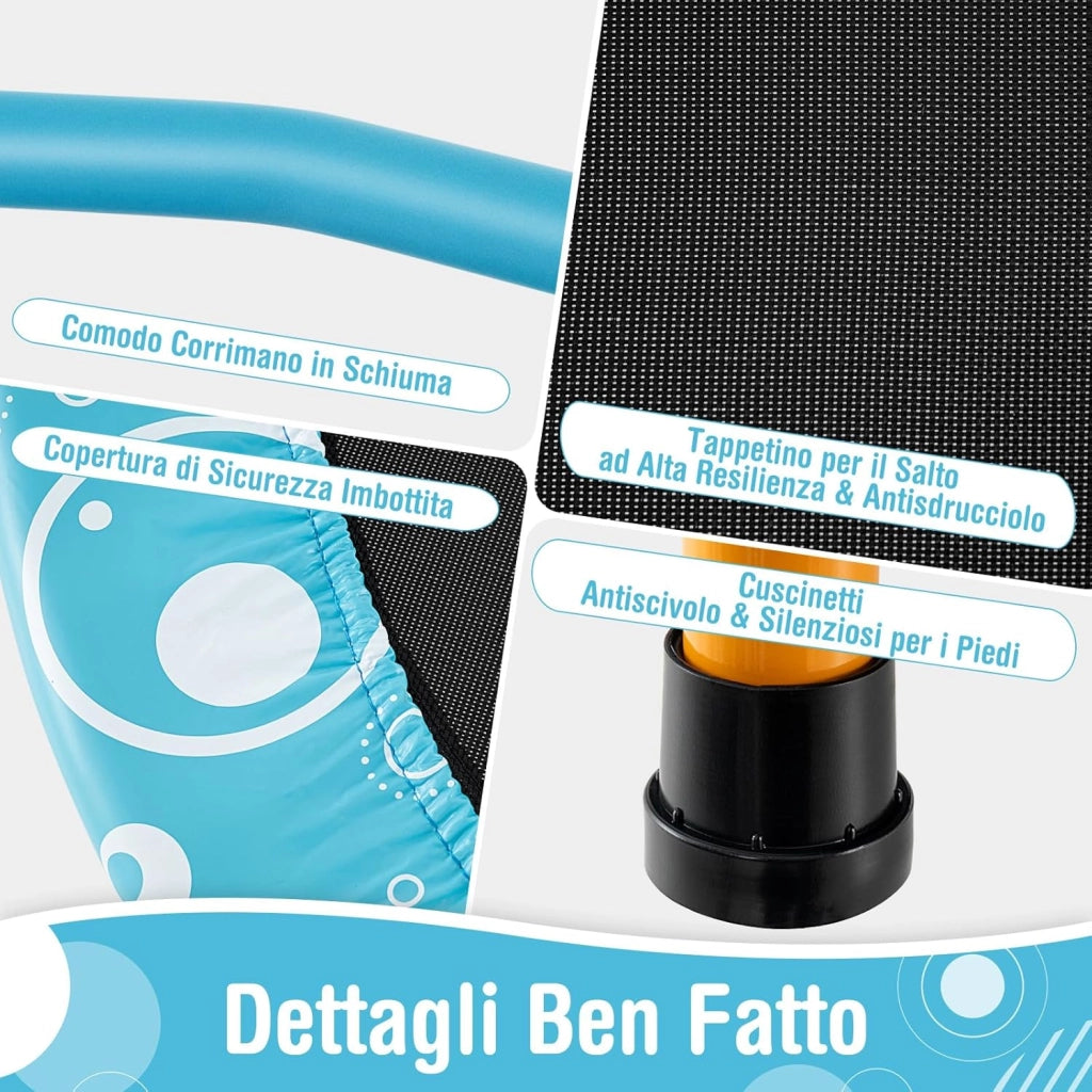 Trampolino Elastico per Bambini, Tappeto Elastico Pieghevole per Bambini con Copertura, Cuscinetti Antiscivolo e Maniglia, Ideale per Interno ed Esterno, Carico Massimo 150 kg