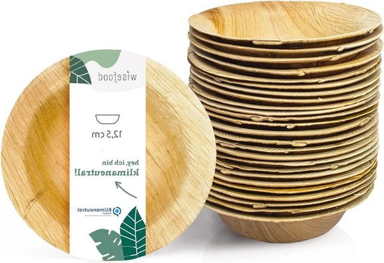 Set di 25 assorbenti per snack in foglia di palma biodegradabili - Rond Ø 14 cm - Ideali come piatto per zuppe, insalate o pasta - 200 ml