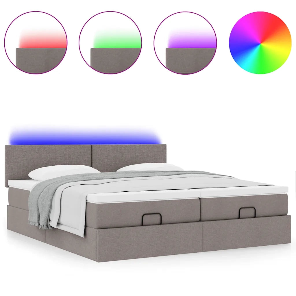 Struttura Letto Pouf con Materassi Tortora 200x200 cm Tessuto 3312833