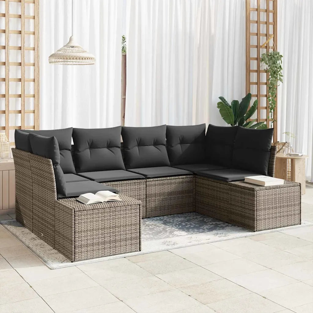 Set Divano da Giardino 6 pcs Grigio Poly Rattan