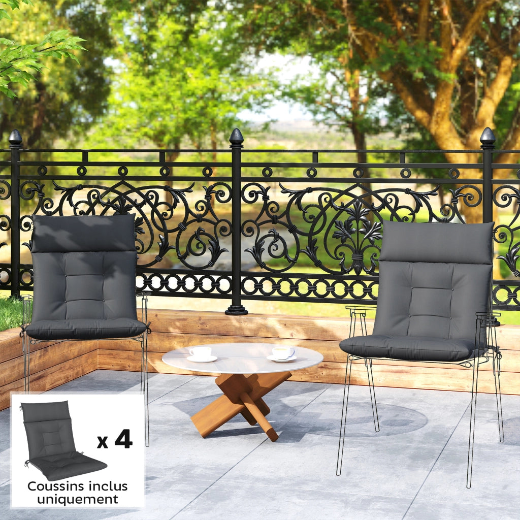 Set 4 Cuscini per Sedie da Giardino ¨C Xylo ¨C Impermeabili Antiscivolo con Lacci 112x53cm Grigio Scuro